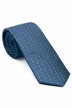 Cravata matase tesuta bleu print geometric