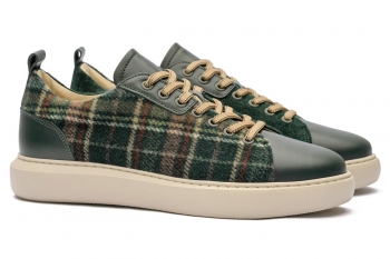 Sneakers verde piele naturala si textil