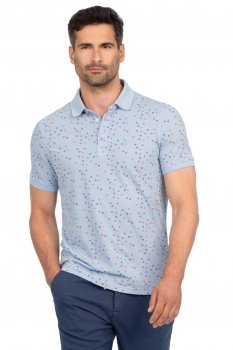 Tricou polo slim bleu print geometric