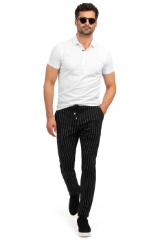 Slim body black stripe trousers