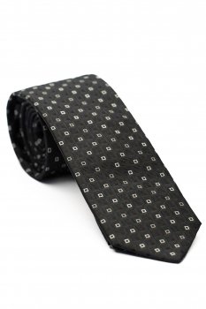 Cravata matase tesuta neagra print geometric